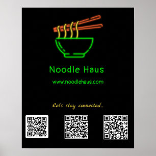 Neon Asian Noodle Bowl Social Media QR Codes   Poster