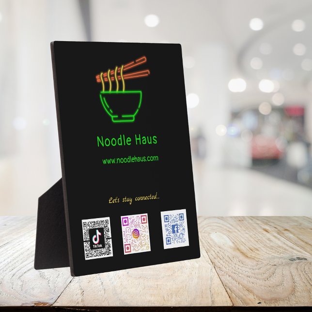 Neon Asian Noodle Bowl Social Media Scan Codes  Plaque (Creator Uploaded)