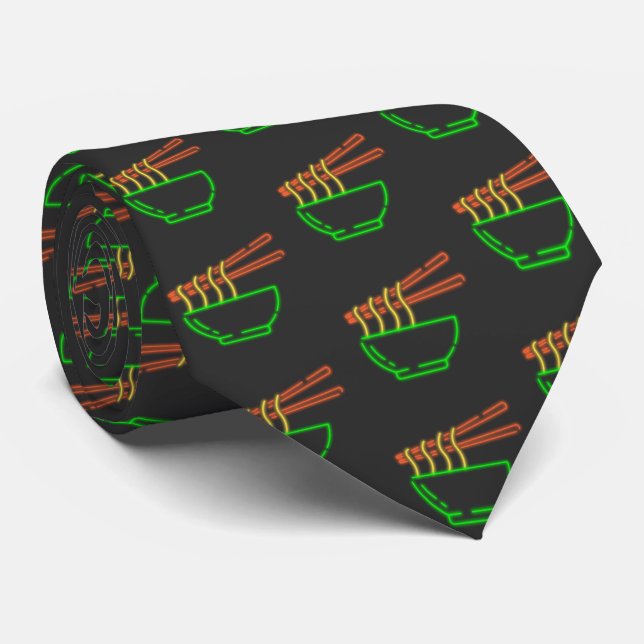 Neon Asian Noodle Bowl  Tie (Rolled)