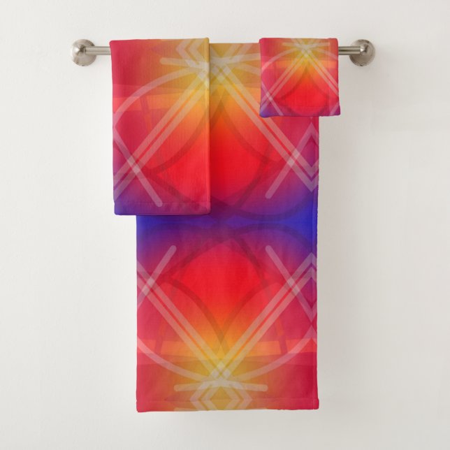 Neon Attractions Layered Abstract Design  Bath Towel Set (Insitu)