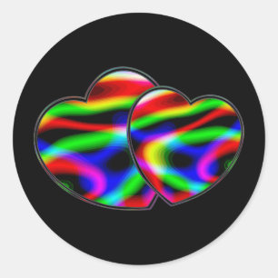 Neon Aurora Hearts Classic Round Sticker