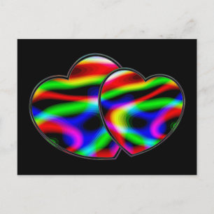 Neon Aurora Hearts Postcard