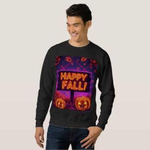 Neon Autumn Hoodie – Happy Fall Leaves, Pumpkins &