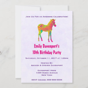 Neon Baby Zebra Psychedelic Funky Birthday Invite