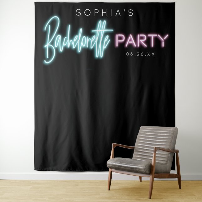 Neon Bachelorette Party Backdrop Tapestry (In Situ)