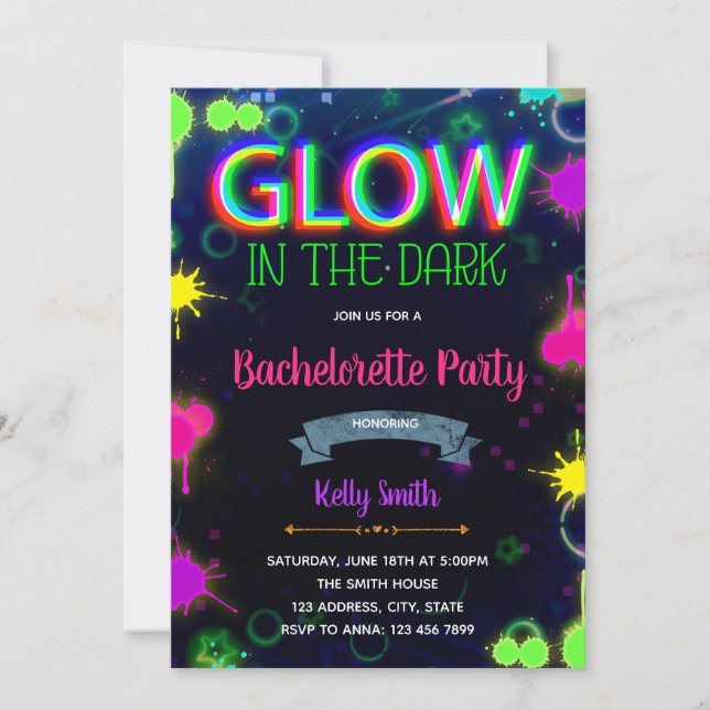 Neon bachelorette party invitation (Front)