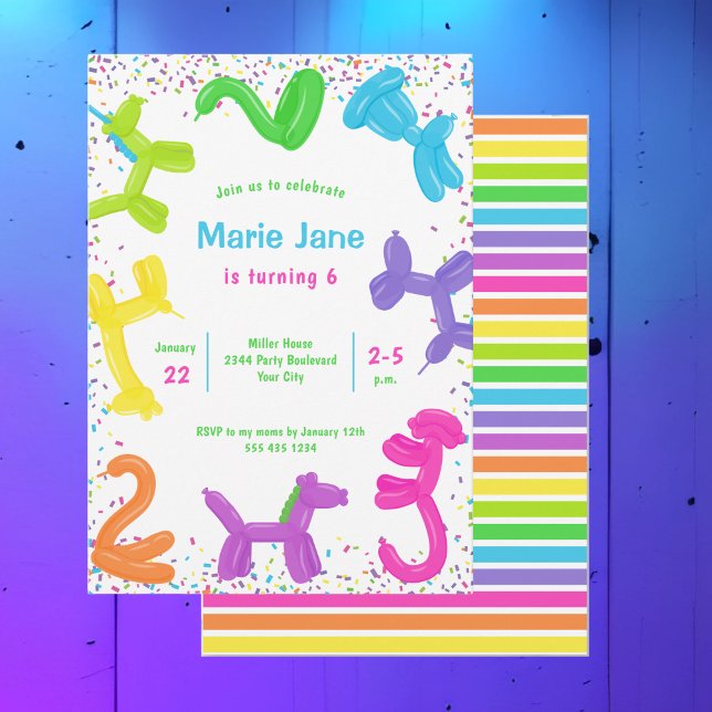 Neon balloons, animals balloons Invitation (Creator Uploaded)