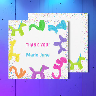 Neon balloons, animals balloons thank you card