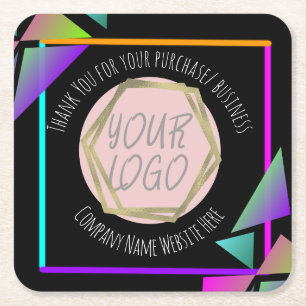 Neon Bar Restaurant Company Business Logo Square Paper Coaster