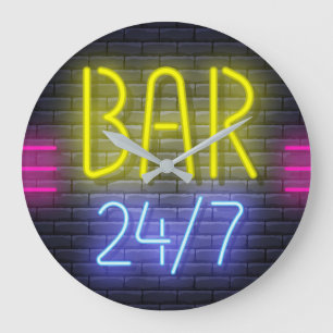 Neon Bar Sign Large Clock