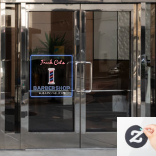 Neon Barber Pole Fresh Cuts Barbershop Modern Window Cling