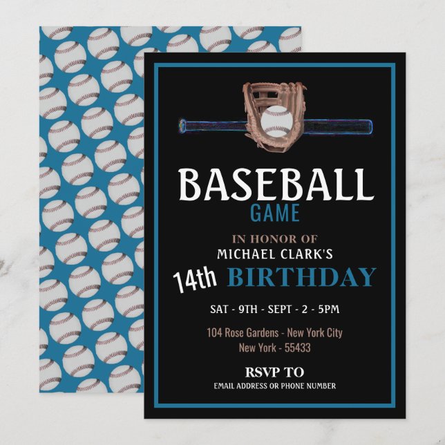 Neon Baseball Bat, Baseball Game Birthday Party Invitation (Front/Back)