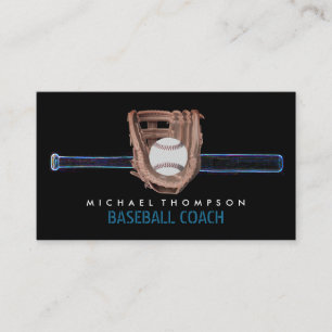 Neon Baseball Bat & Gear, Baseball Player, Coach Business Card