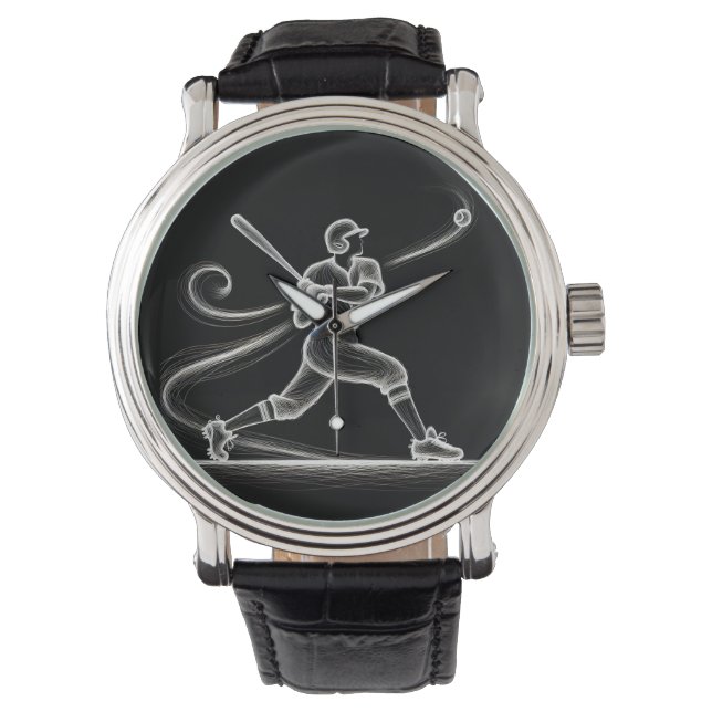 Neon Baseball Player Swinging a Bat Watch (Front)