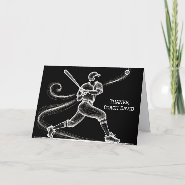 Neon Baseball Player Thank You Card (Front)