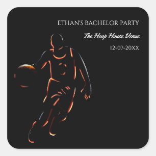Neon Basketball Champ Bachelor Birthday Party Spor Square Sticker