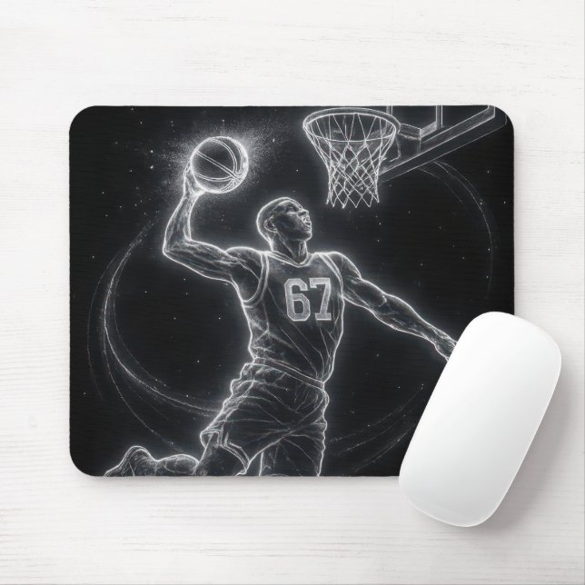 Neon Basketball Player Number 67 Mouse Mat (With Mouse)