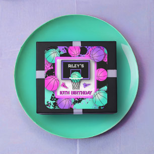 Neon Basketball Sneakers & Paint Splatter Birthday Square Sticker