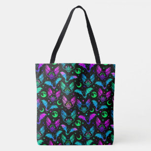 Neon Bats, Cats and Moons Tote Bag