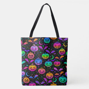 Neon Bats Pumpkins and Jack-o-Lanterns Tote Bag