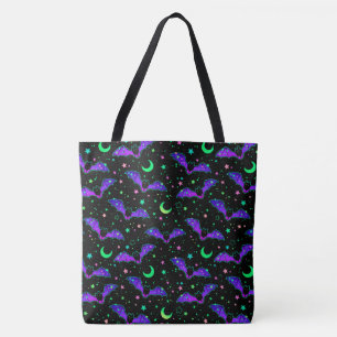 Neon Bats, Stars and Moons Halloween Tote Bag