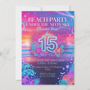Neon Beach Party 15th Birthday  Invitation