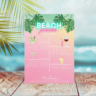 Neon Beach Please Bachelorette Weekend Itinerary Invitation