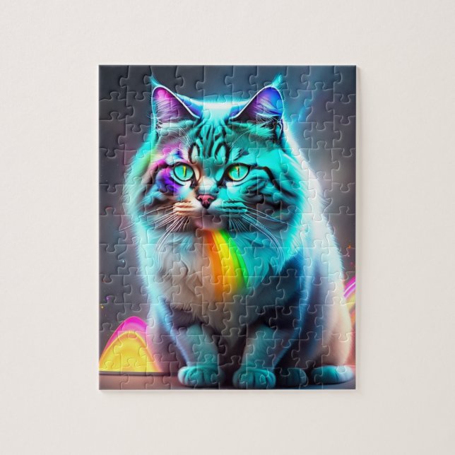 Neon Big Cat With Rainbow Colours, Colourful Cat Jigsaw Puzzle (Vertical)