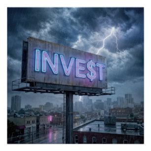 Neon Billboard with INVEST Text Poster