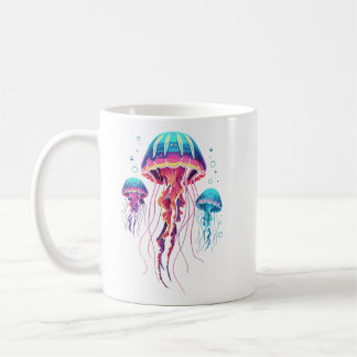 Neon Bioluminescent Jellyfish Trio Aesthetic Coffee Mug