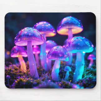 Neon Bioluminescent mushroom Mouse Pad for Desk