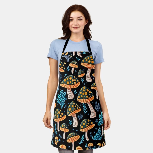 Neon Bioluminescent Mushroom - Retro Apron (Worn)