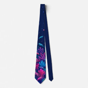 Neon Bioluminescent Shrimp Coral Reef Tie