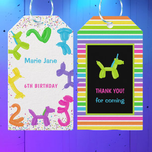 NEON BIRTHDAY ANIMALS BALLOONS GIFT TAGS
