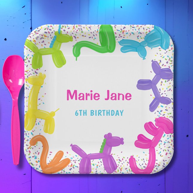 NEON BIRTHDAY ANIMALS BALLOONS PAPER PLATES (Creator Uploaded)