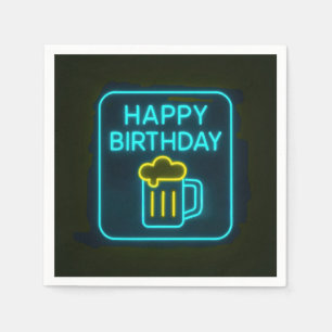 Neon Birthday Beer Mug On Black Napkin