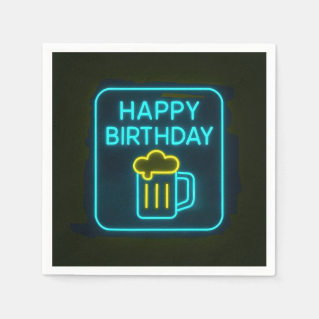 Neon Birthday Beer Mug On Black Napkin (Front)