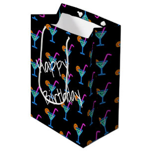 Neon Birthday Cocktail On Black Medium Gift Bag