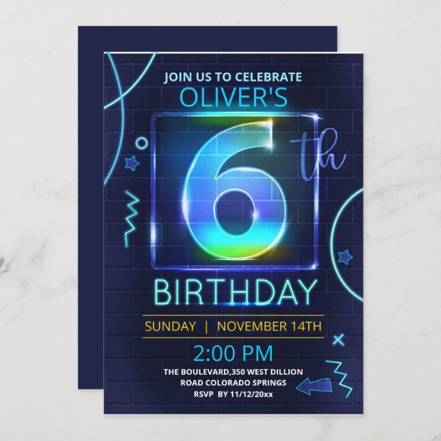 Neon Birthday Invitation (Front/Back)