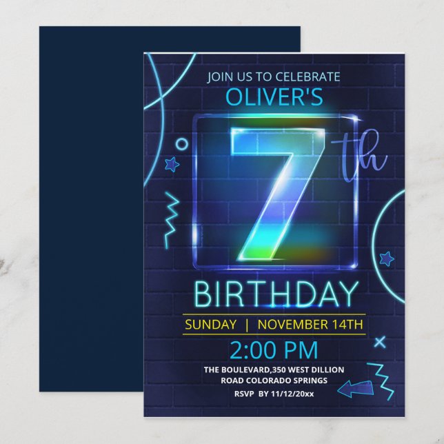 Neon Birthday Invitation (Front/Back)