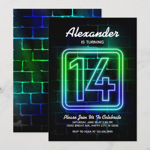 Neon Birthday invitation for Boy 14th Birthday
