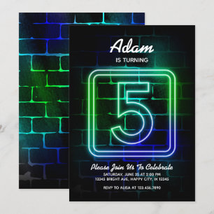 Neon Birthday invitation for Boy 5th Birthday