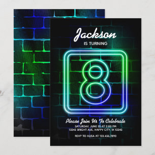 Neon Birthday invitation for Boy 8th Birthday