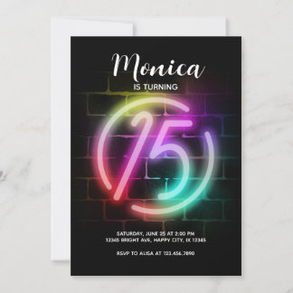 Neon Birthday invitation for Girl 15th Birthday