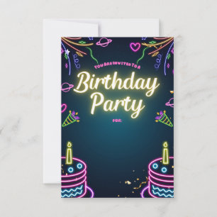 Neon Birthday Party Invitations Customisable