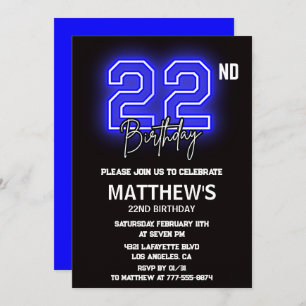 Neon Black 22nd birthday invitations Men Sport