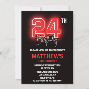 Neon Black 24th birthday invitation Men birthday
