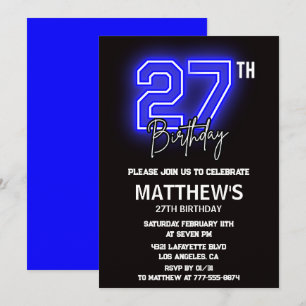 Neon Black 27th birthday invitations Men Sport
