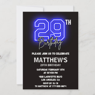 Neon Black 29th birthday invitations Men Sport