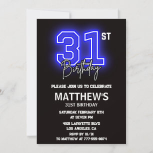 Neon Black 31st birthday invitations Men Sport